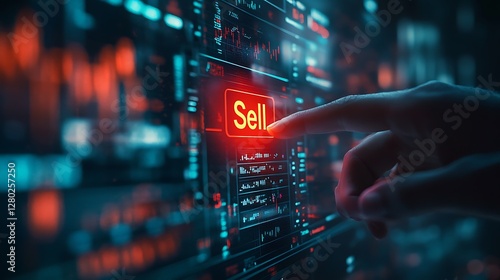 A sleek touchscreen interface with a glowing red 