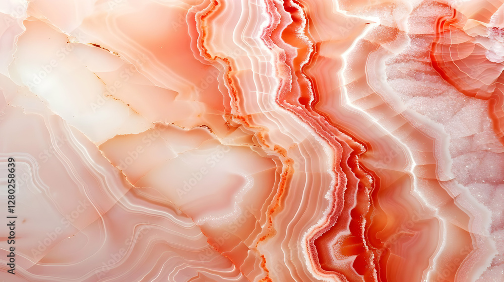 A close-up of pink and white agate stone showcasing natural patterns and textures.