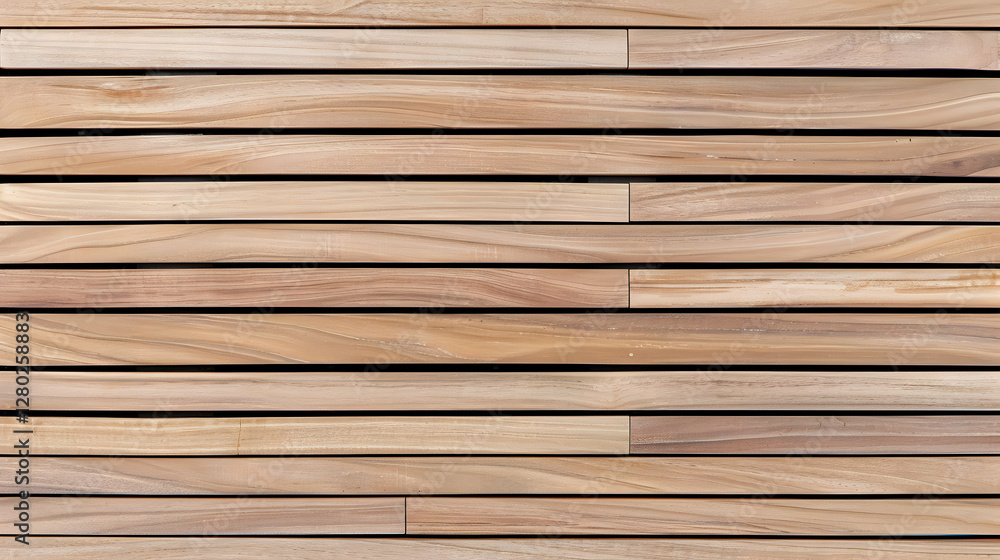 A close-up of wooden planks arranged in a horizontal pattern. A close-up of wooden planks arranged in a horizontal pattern.