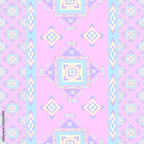 seamless pattern with pink flowers ,Geometric Ethnic pattern, Native American tribal fabric,tile, carpet ,vector,illustration design 