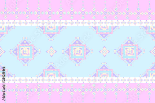 seamless pattern with pink flowers and hearts ,Geometric Ethnic pattern, Native American tribal fabric,tile, carpet ,vector,illustration design 
