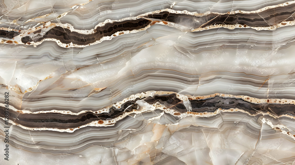 A close-up view of layered agate stone showcasing natural patterns and colors.