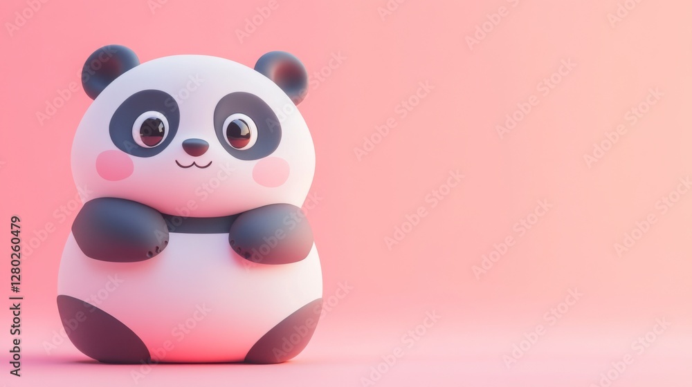 Fototapeta premium Cute and Playful Cartoon Panda Character on Soft Pink Background
