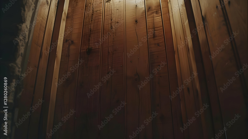 A close-up view of wooden planks creating a rustic wall texture.