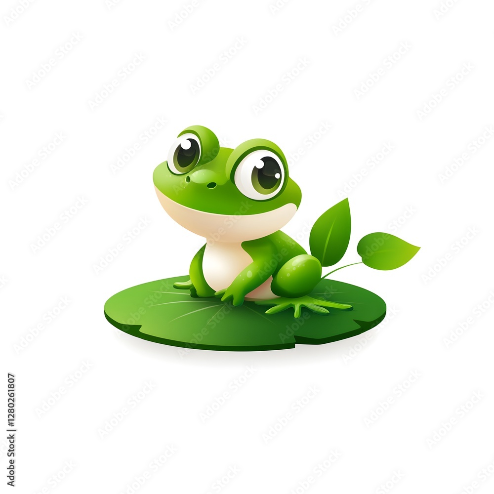 Fototapeta premium a charming illustration of a frog sitting on a lily pad, with big, expressive eyes and a cheerful look