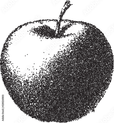 Apple vintage y2k stipple art, fruit halftone stipple brutalist retro vector png with transparent background, organic 2000s aesthetic photocopy effect tattoo