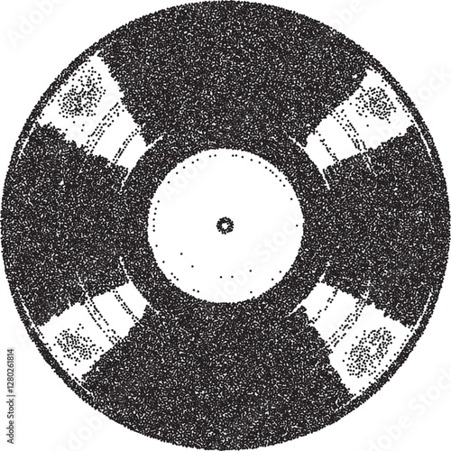 Vinyl record vintage y2k stipple art, music halftone stipple brutalist retro vector png with transparent background, plaque 2000s aesthetic photocopy effect tattoo