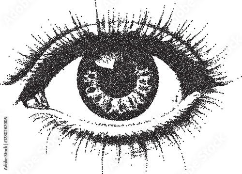 Eye vintage y2k stipple art, stippled halftone stipple brutalist retro vector png with transparent background, dotted 2000s aesthetic photocopy effect tattoo