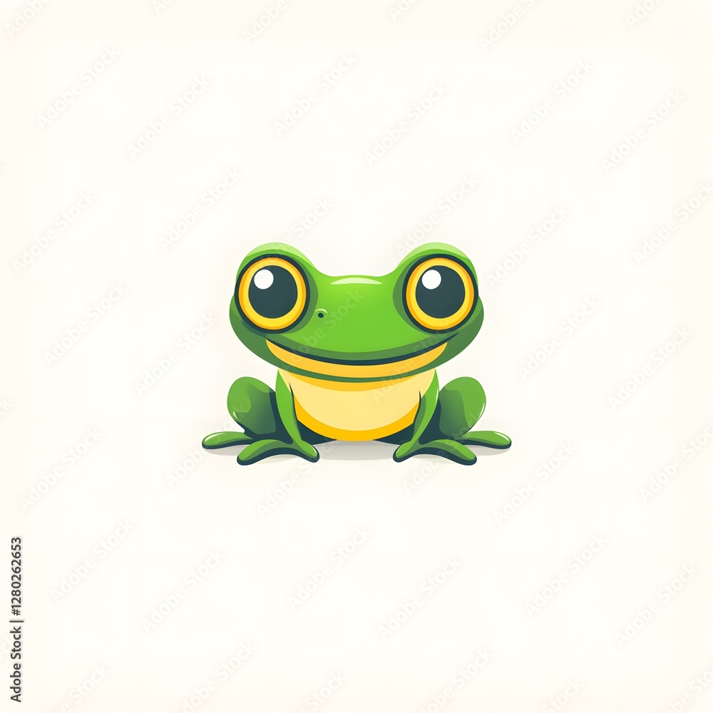 Fototapeta premium a cute cartoon frog with a cheerful expression and big eyes smiles at the viewer