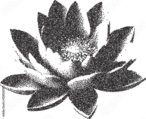 Lotus vintage y2k stipple art, flower halftone stipple brutalist retro vector png with transparent background, bloom 2000s aesthetic photocopy effect tattoo