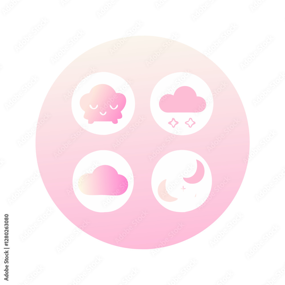 Soft pink weather icons set Soft pink weather icons set