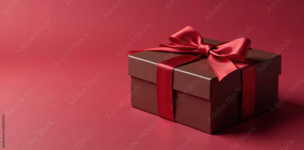 Fototapeta premium Elegant chocolate box with satin ribbon, isolated , chocolate box, candy