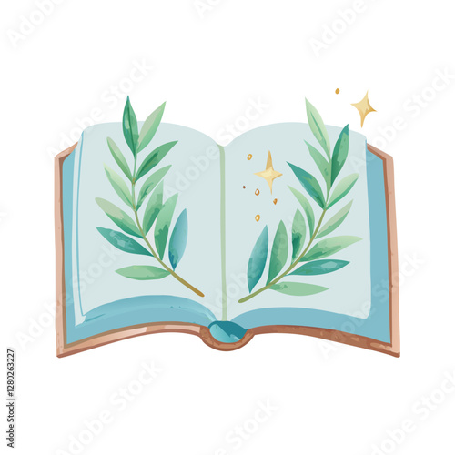 Open book with leaves illustration