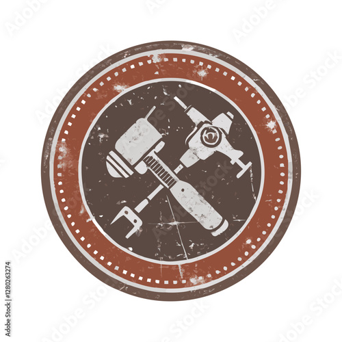Vintage circular badge with tools
