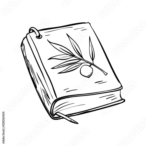 Vintage book with olive branch in sketch style