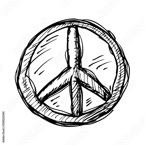 Hand-drawn peace symbol with rough sketch style