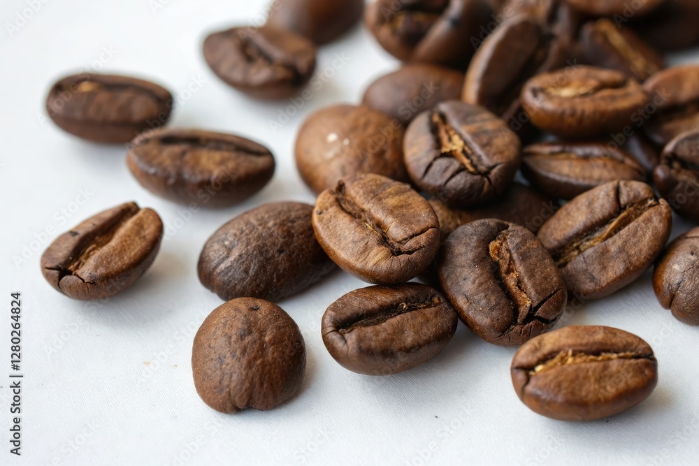 Roasted Coffee Beans Piled on White Background – Fresh Aromatic Espresso Ingredient Roasted Coffee Beans Piled on White Background – Fresh Aromatic Espresso Ingredient