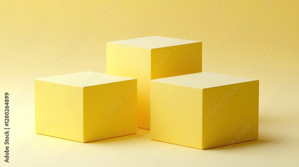 Three pastel yellow cubes on yellow background. Three pastel yellow cubes on yellow background.