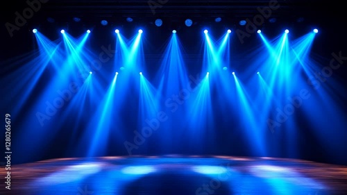 Blue stage lights background loop. Empty illuminated stage for presentations, awards ceremonies, and video intros. 