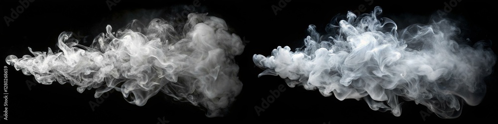 Fototapeta premium Two clouds of smoke are shown side by side. The smoke is white and billowing, creating a sense of movement and energy. The image conveys a feeling of excitement or anticipation