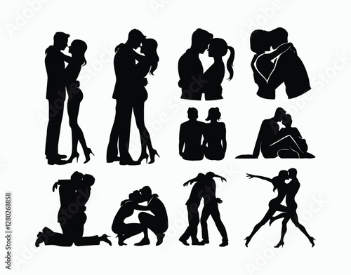 Happy Couple Hugging Silhouette Collection Template