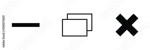 Minimize, Maximize, and Close button icon vector for web and UI. Linear black vector web buttons for software and application. Vector close web window design.