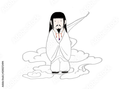 The figure of Kamimusbinokami, a god who appears in Japanese mythology, riding on a cloud.