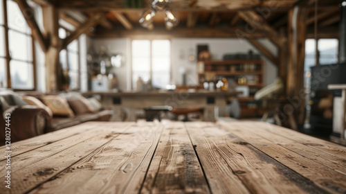 Wallpaper Mural Rustic Wooden Table with Cozy Home Office Background Torontodigital.ca