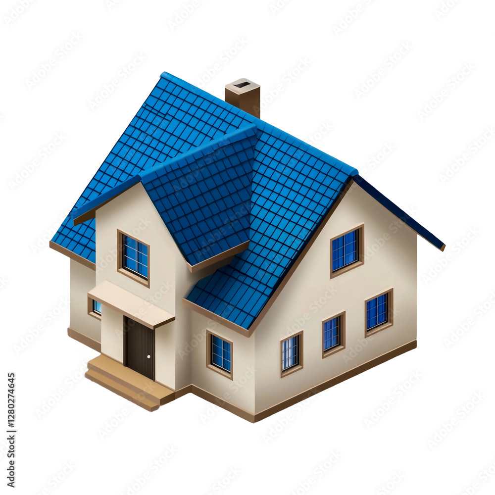 Minimalist house icon with a blue roof on a transparent background. Minimalist house icon with a blue roof on a transparent background.
