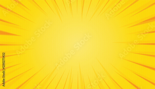 Pop art background. pattern yellow colored. comic sunbeam background. yellow starburst with halftone
