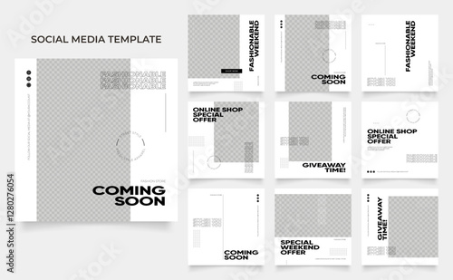 social media template banner blog fashion sale promotion. fully editable instagram and facebook square post frame puzzle organic sale poster. fresh black white element shape vector background