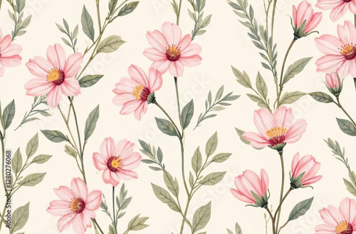 Floral pattern with bright flowers, background for the decoration, for summer prints.