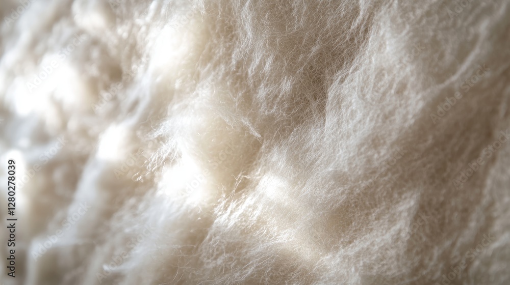 Obraz premium A close-up of soft raw cotton fibers illuminated by gentle natural light, showcasing their delicate texture and organic purity.