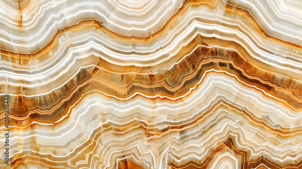 Fototapeta premium A close-up view of beautifully layered agate stone with warm tones and patterns.