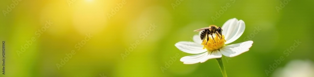 Solitary wasp on delicate white blossom, sunny field , insect, white, flower Solitary wasp on delicate white blossom, sunny field , insect, white, flower