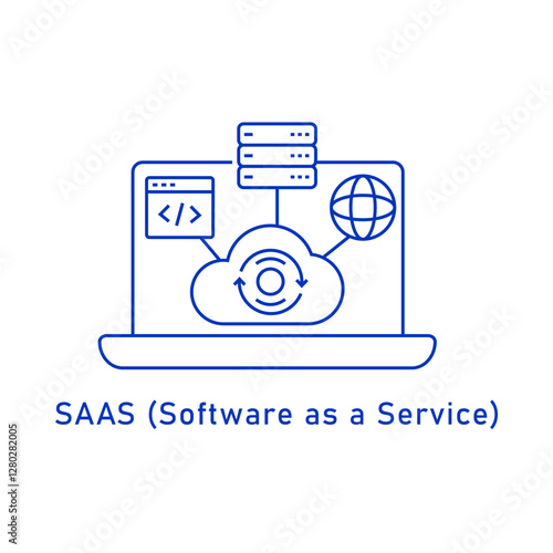 SaaS (Software as a Service) delivers cloud-based applications accessible via the internet without installation.- Editable Stroke Line icon