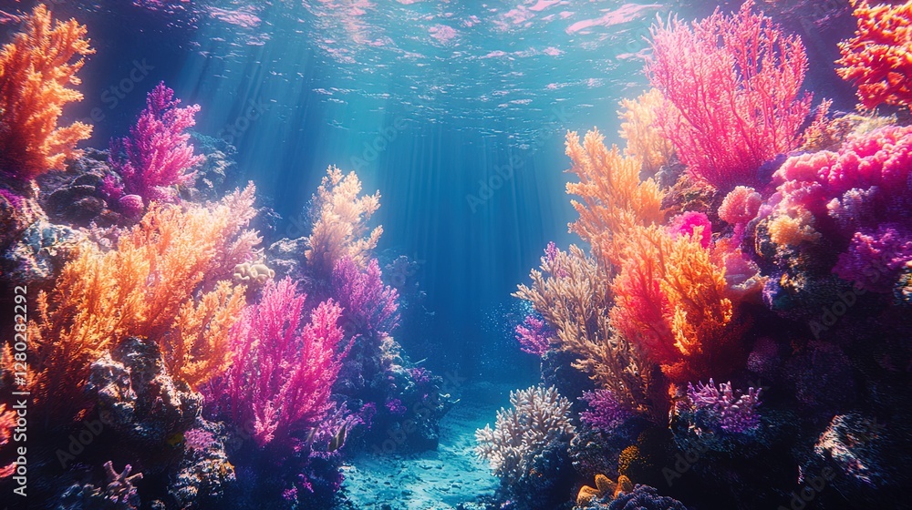 Naklejka premium Underwater scene with coral reef conservation efforts, vibrant colors