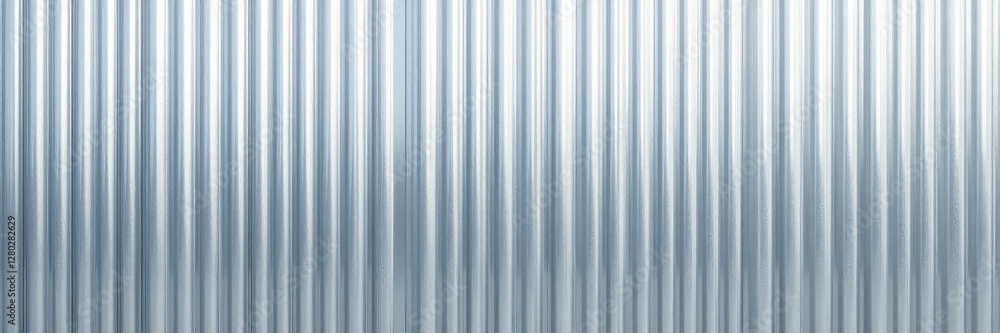 Obraz premium Silver metallic corrugated wall Strong vertical lines, textured surface , panel, wall