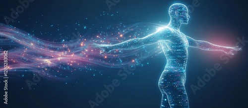 Digital human energy flow, glowing, abstract.