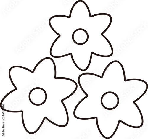 Wildflower cluster outline.
Spring cute flowers linear.
Simple flowers coloring page Isolated .
Transparent background.