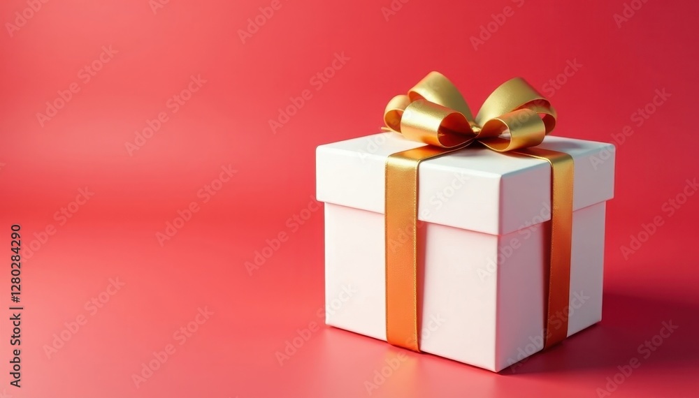 Pure white gift box adorned with a golden bow, perfectly isolated , decoration, detail, design Pure white gift box adorned with a golden bow, perfectly isolated , decoration, detail, design