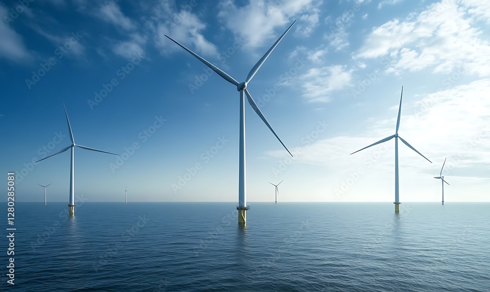 Large-scale offshore wind farm image showcasing clean energy production and sustainability. Large-scale offshore wind farm image showcasing clean energy production and sustainability.