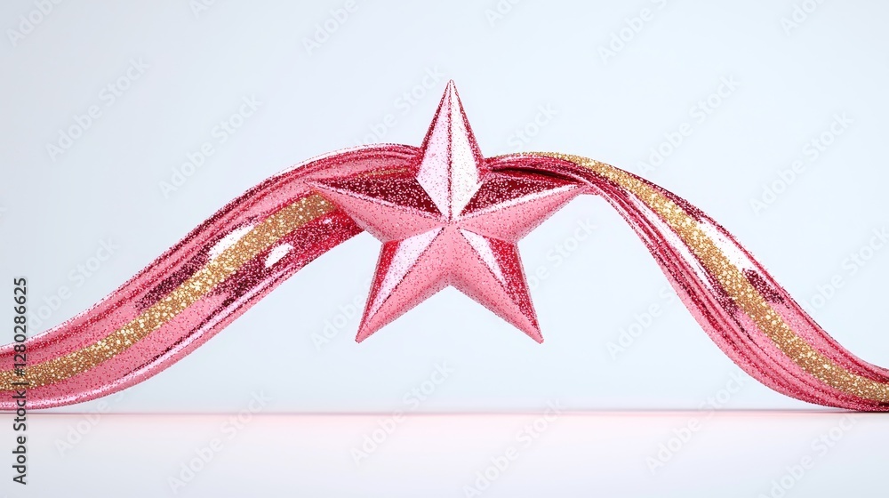 Fototapeta premium Dynamic pink star with glittering waves studio 3d artwork minimalistic front view celebration concept