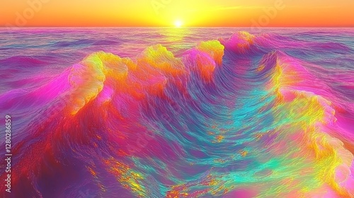 Radiant ocean wave at dawn a vibrant spectacle a mesmerizing display of light colorful water abstract art a symphony of hues and shades