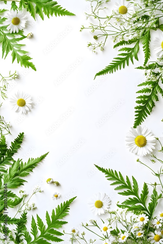 White Daisies and Green Ferns Frame a Blank Space White Daisies and Green Ferns Frame a Blank Space