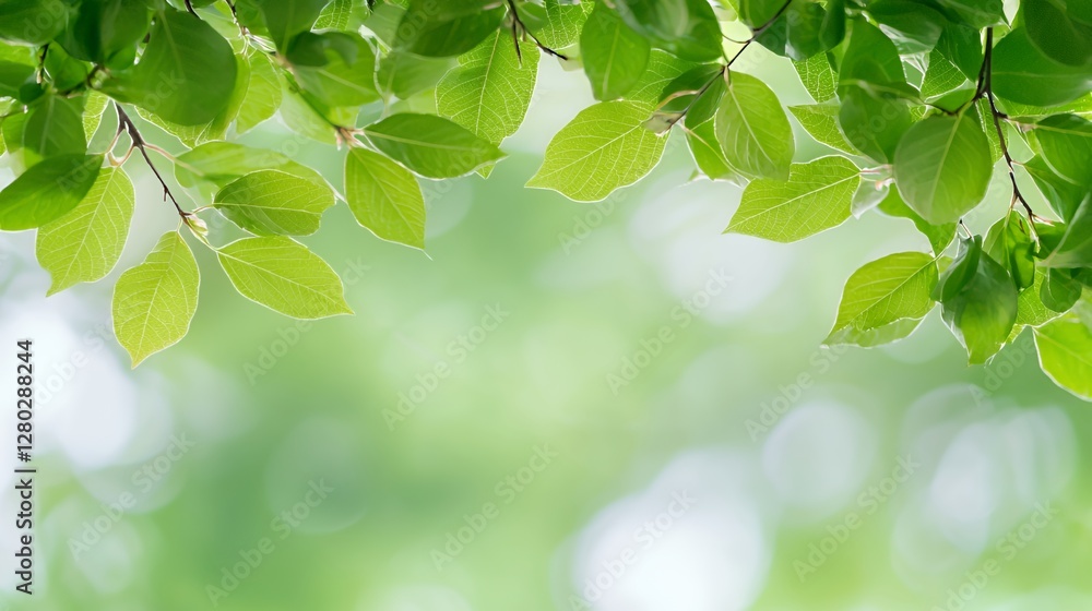 Bright Green Leaves on Branch with Bokeh Background Bright Green Leaves on Branch with Bokeh Background