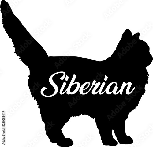Siberian cat silhouette, cat, cat breeds, logo, vector, silhouette,  animal, illustration, icon, sign, design, black, symbol, pet, love
