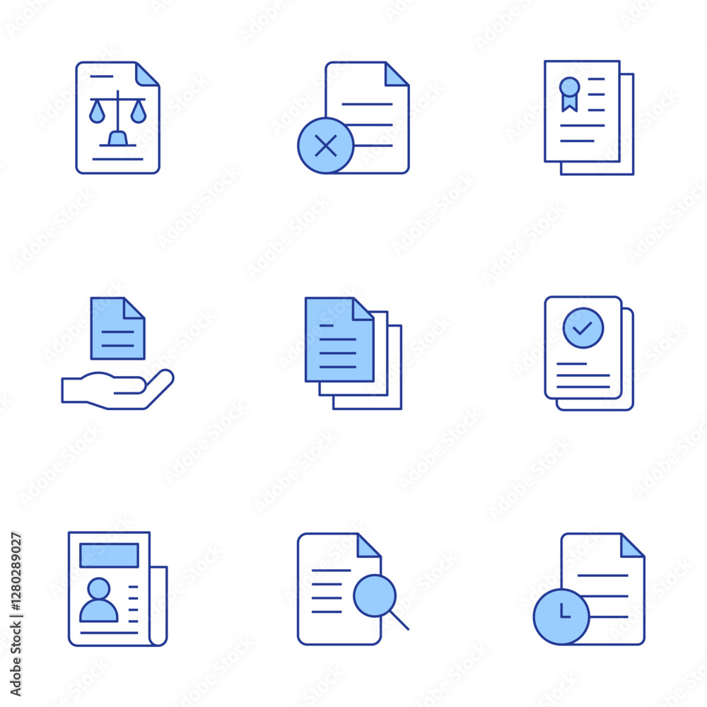 Document icons set. Line Duotone style, editable stroke. preview, document, official documents, file, information, legal, profile Document icons set. Line Duotone style, editable stroke. preview, document, official documents, file, information, legal, profile