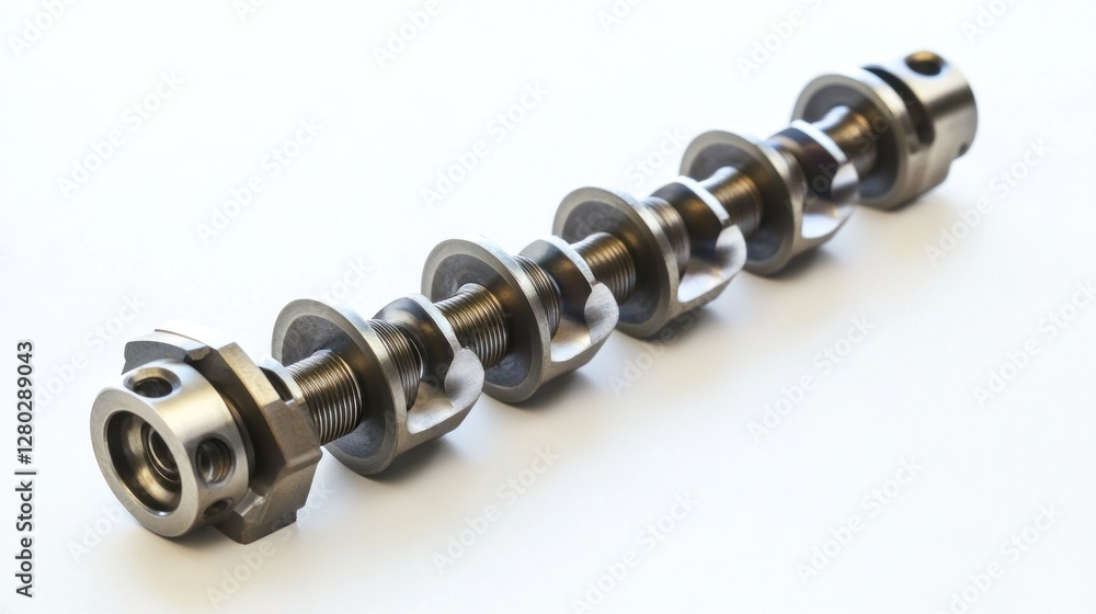 Close-up of a metallic crankshaft, isolated on white background. Close-up of a metallic crankshaft, isolated on white background.
