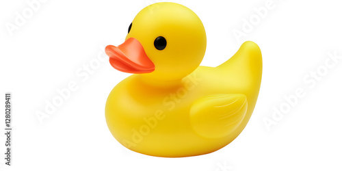 ellow rubber duck isolated on a transparent background. Classic bath toy for children. Design for print and graphic projects